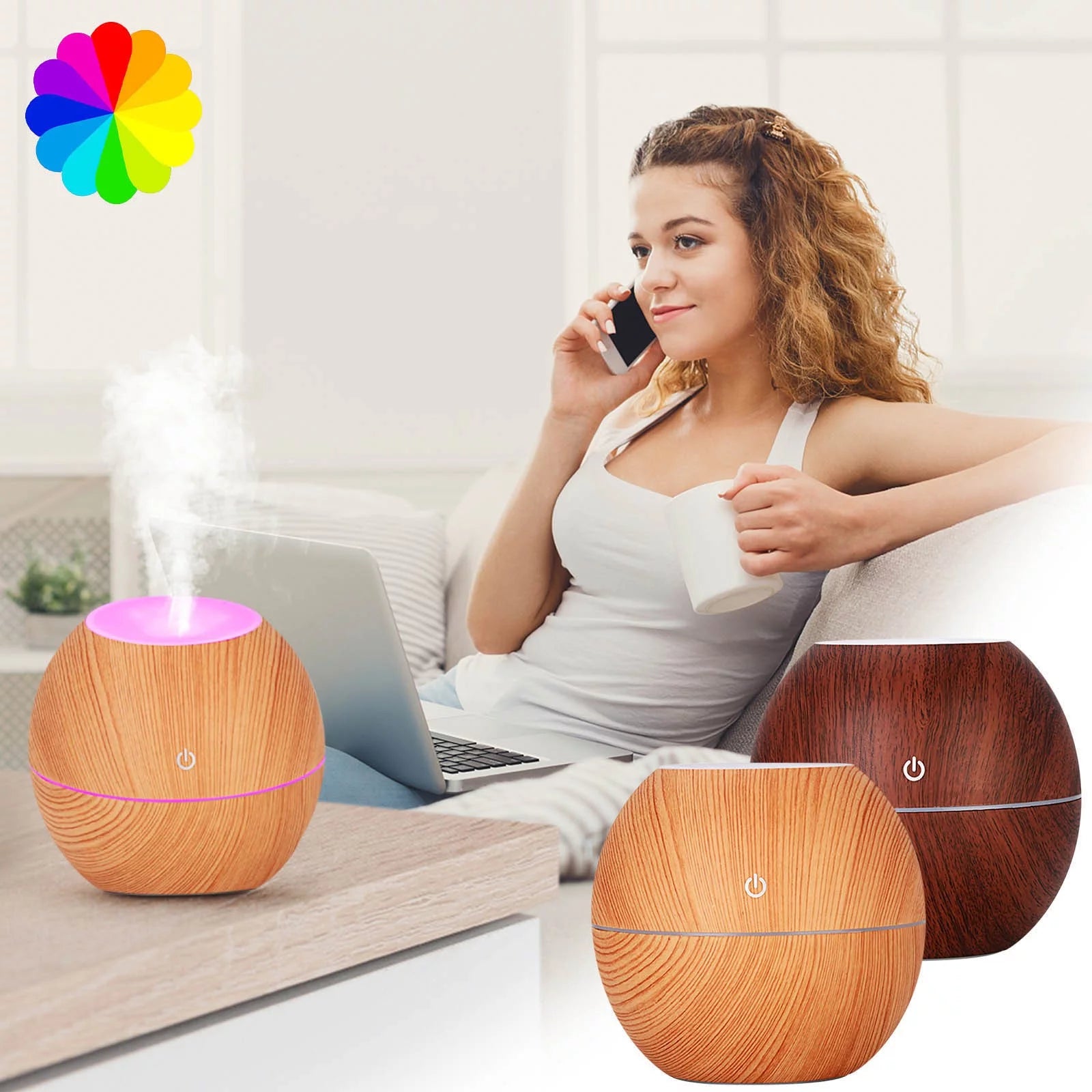 Essential Oil Diffuser Humidifier, Electric Ultrasonic Air Aroma Diffusers Vaporizer, Scent Mist Defuser, Auto-Off, LED Color Changing Light for Large Bed Room, Home, Office